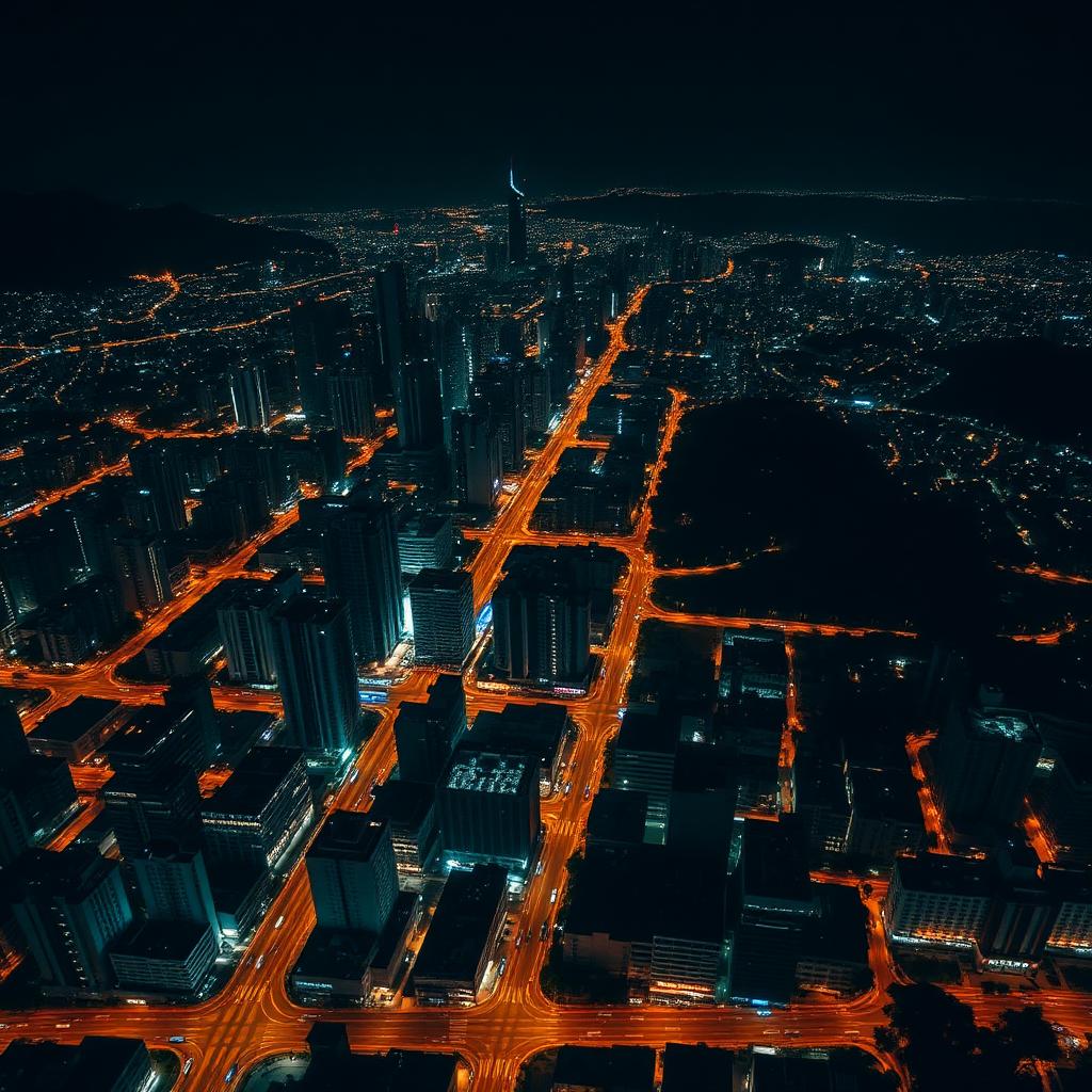 Vista aérea noturna de uma cidade brasileira